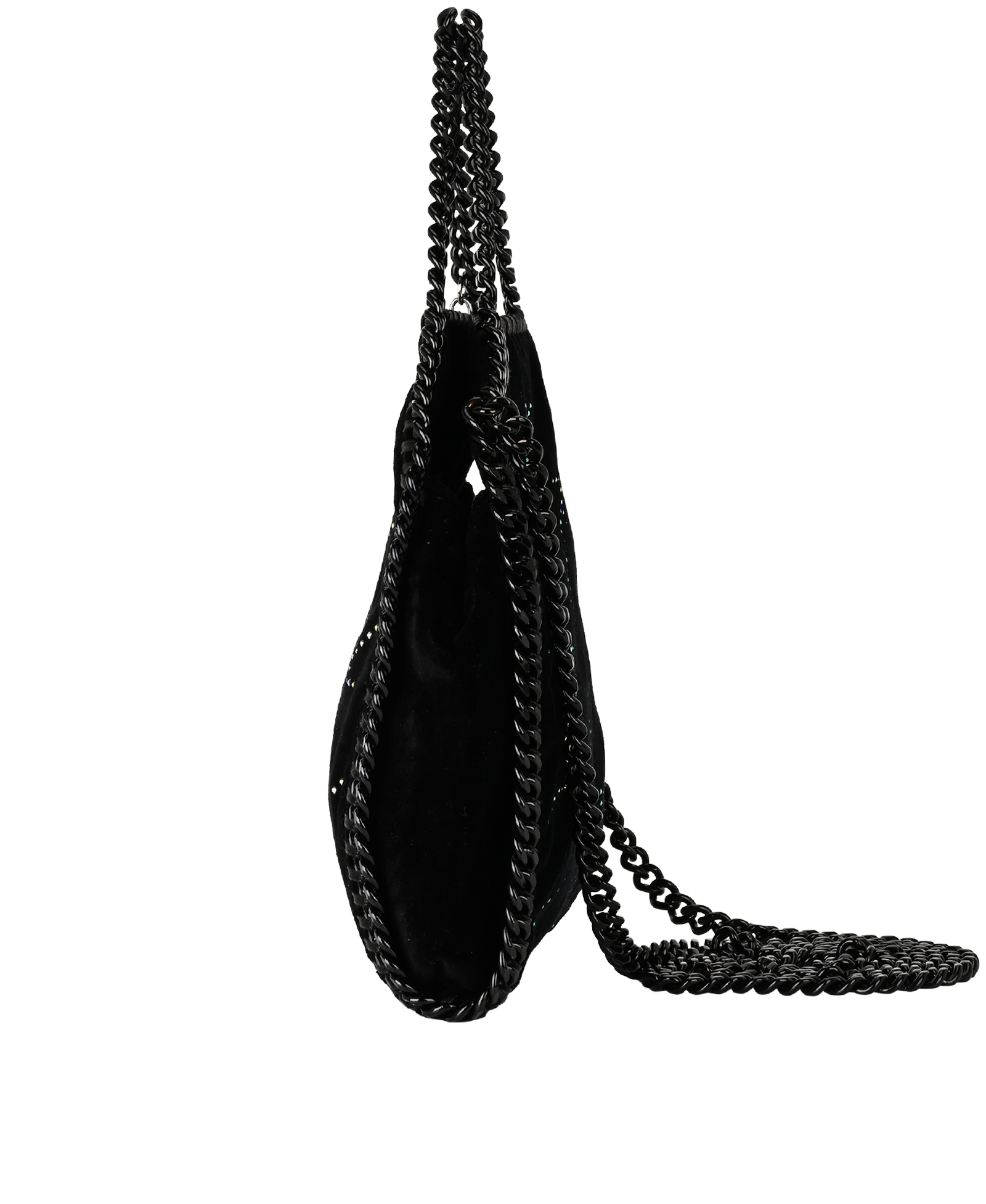 Logo Embellished Mini Falabella, &pound;395, Handbags, Black, Velvet, Bottom view